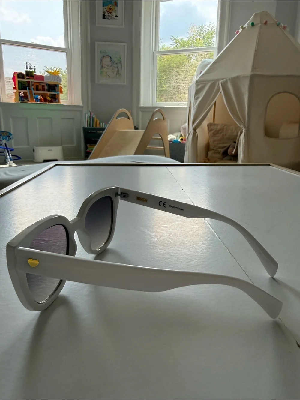 J. Crew White Oversized Cat-Eye Sunglasses with Heart Accents